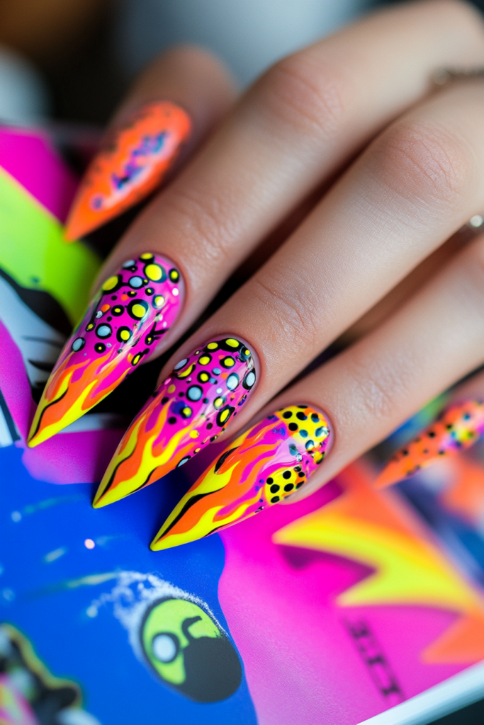 Maximalist Nail Art for Summer 2025 Bold and colorful summer nails with floral patterns, fruit art, and 3D decorations.